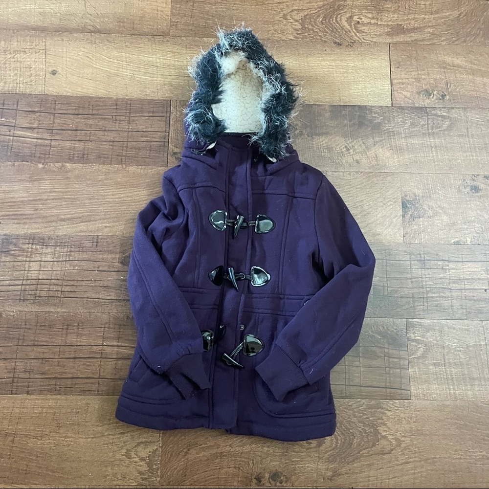 Me Jane purple heavy faux fur Sherpa like detachable hat coat jacket girls